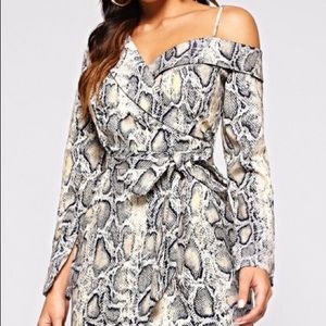 Collared Asymmetric Shoulder Snakeskin Dress